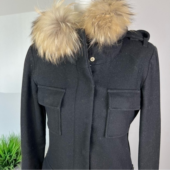 SAM Parka Womens size small Black Campus Jacket Wool Blend Hooded Fur Collar - Picture 5 of 15